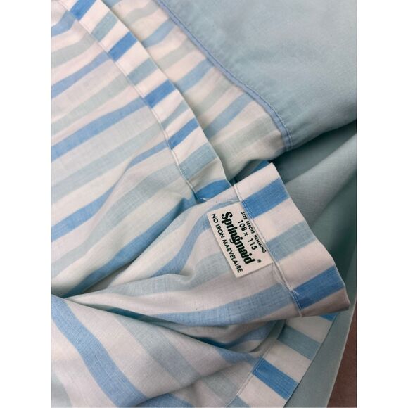 Vintage Blue Striped King Flat Sheet - Picture 4 of 7